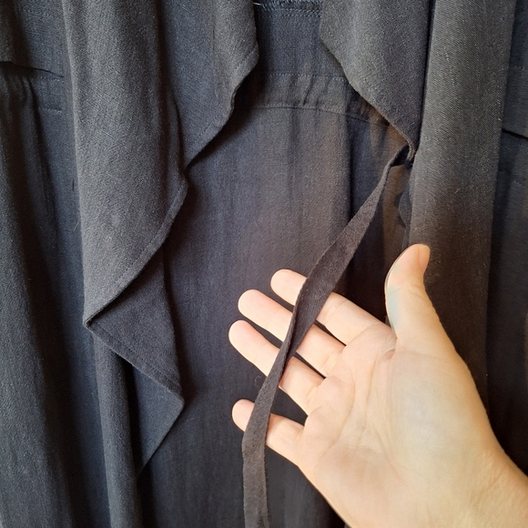 Elodie Womens Open Drape Wrap mid length Cardigan. Black. Linen Blend. Size M - Picture 6 of 8